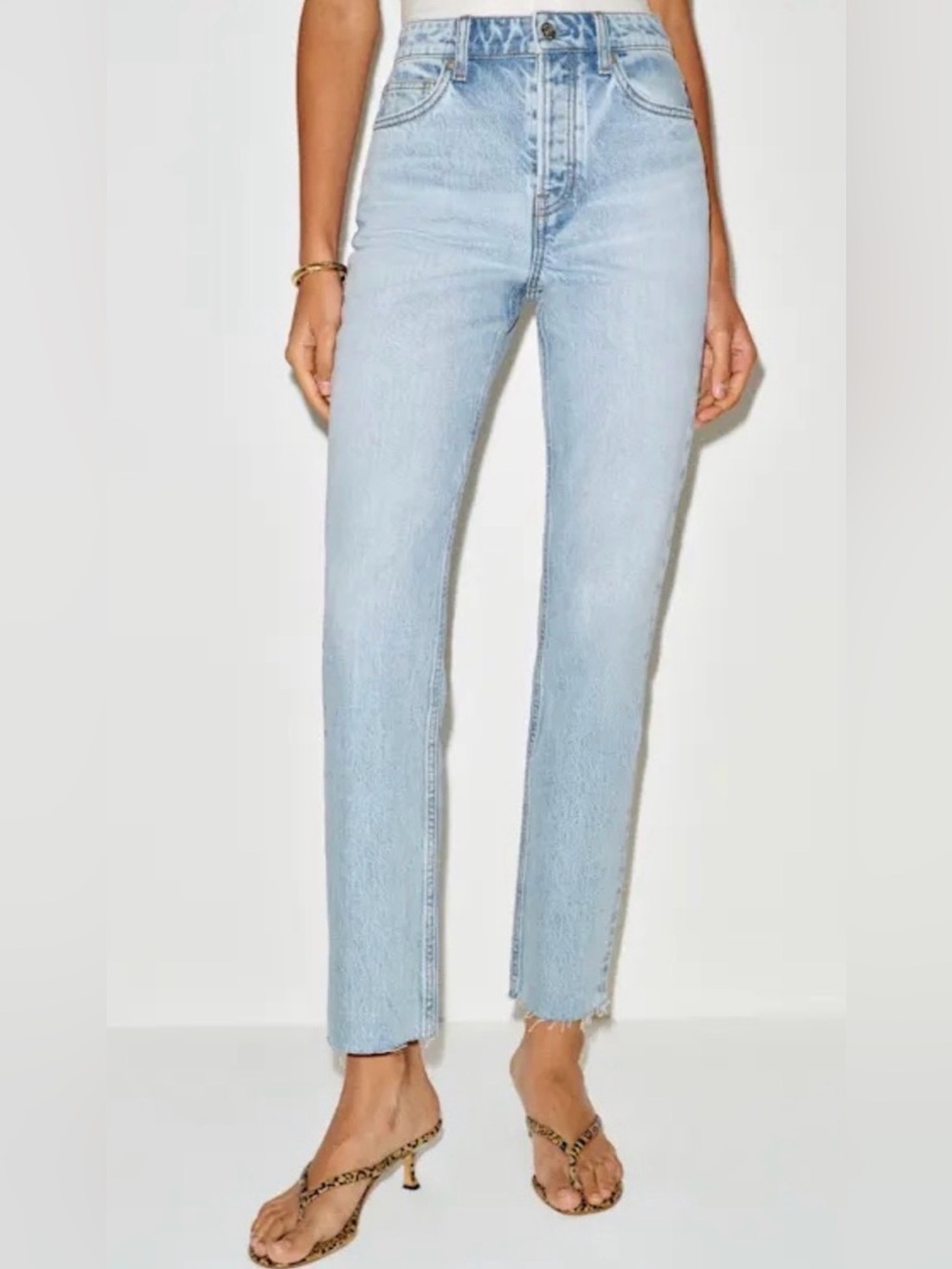 Reformation Jeans Cynthia High Rise Straight Cropped Raw Hem Jeans